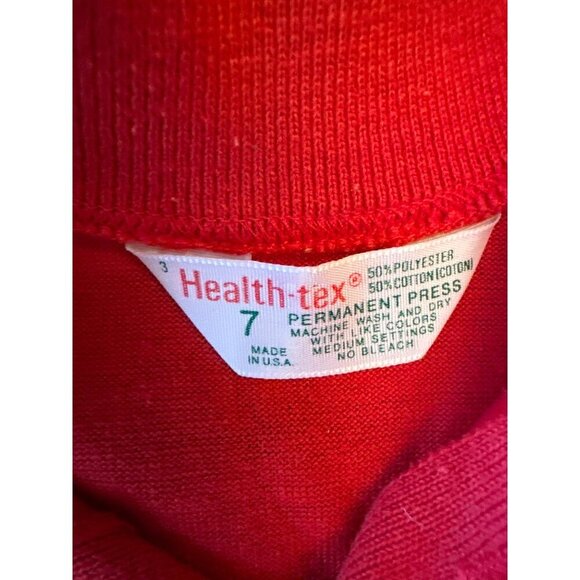 Health-Tex Kids Red Long Sleeve Polo Shirt W/ Embroidered Bird Design Size 7 - Picture 2 of 5